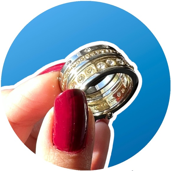 β¨π Ann Taylor Stack Hinged Silver and Gold Ring Size 8 πβ¨ - Picture 1 of 9